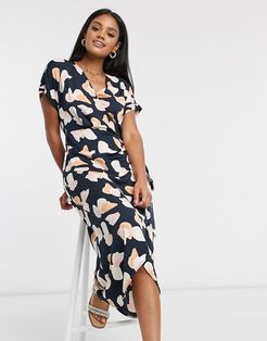 Enlie midi wrap dress in rose petal print-Multi