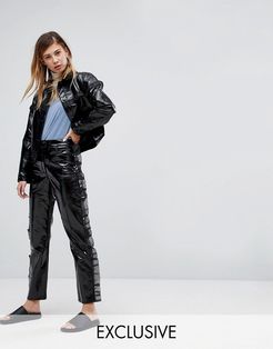 Frill Vinyl Pants-Black