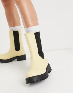 Maddie faux leather chunky sole boot in yellow