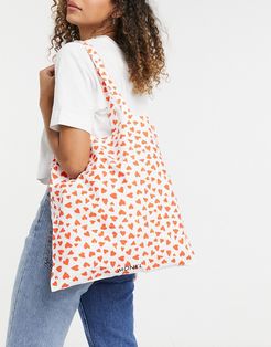 Maja organic cotton canvas tote bag in heart print-Multi