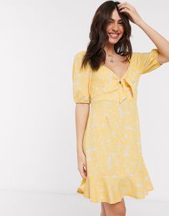 Mayan printed mini dress in yellow