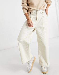 Naomi cotton wide leg corduroy pants in white