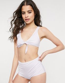 Nilla recycled polyester stripe print high waist bikini bottoms in purple
