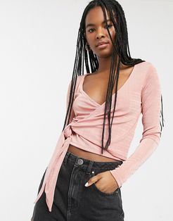 Olina jersey wrap top in pink