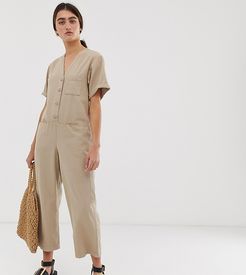 organic cotton denim boilersuit in beige-Blue