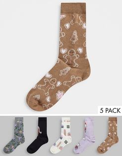 Polly 5-pack organic cotton Christmas socks in multi