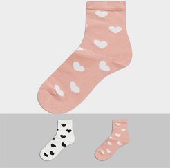 Polly organic cotton 2 pack heart print socks in pink and white-Multi