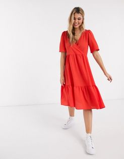 Sandy flutter sleeve midi dress in red