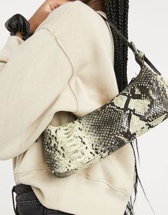 Sierra faux leather snake print shoulder bag in green-Multi