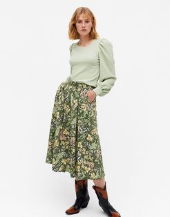 Sigrid leaf print midi skirt in green-Multi