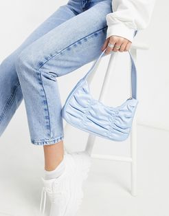 Tanya recycled ruched satin shoulder bag in light blue-Blues