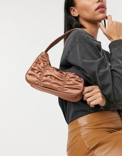 Tanya recyled satin shoulder bag in brown