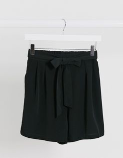 tie waist shorts-Black