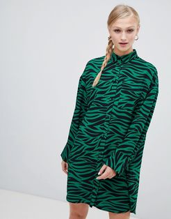 tiger print shirt dress in black and green-Multi