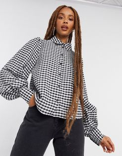 Vallon blouse with volume sleeves in gingham-Black