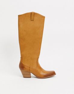 vegan leather western boots in beige