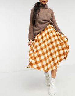 Yan plaid pleated midi skirt in brown