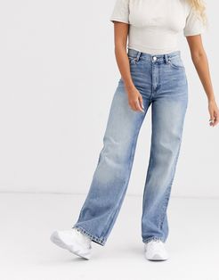 Yoko wide leg organic cotton jeans in mid blue-Blues