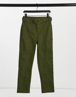 belted pants in olive green