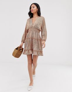 printed tiered mini dress-Neutral