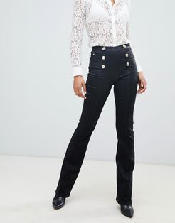 high waist flare jean with buttons in black