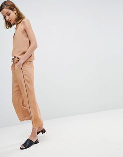 Wide Leg Pants In Spot With Contrast Piping Two-Piece-Brown