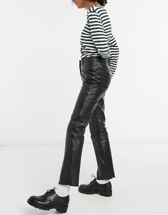 high-waist slim leather pants in black