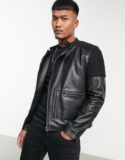 yarrow moto biker leather jacket-Black