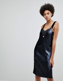 Penthouse Sequined Party Dress-Navy