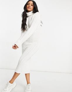 high neck knitted midi dress in white