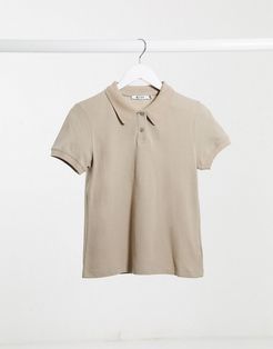 polo neck t-shirt in beige-Neutral