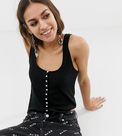 ribbed tank top with button detail in black