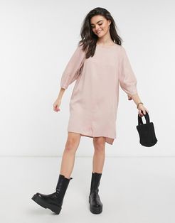 dropped hem dress with balloon sleeve in dusty pink