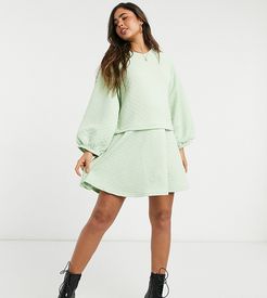 oversized smock dress in diamond quilting-Green