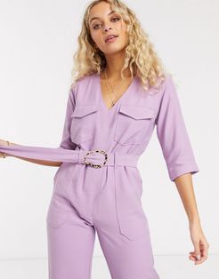 relaxed belted jumpsuit-Purple