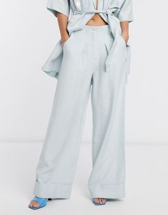 relaxed wide leg tailored pants two-piece-Blues