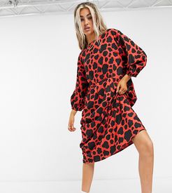 very oversized midi smock dress in orange panda print