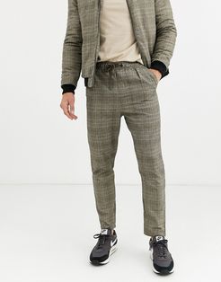 wicker plaid TWO-PIECE slim fit pants-Brown