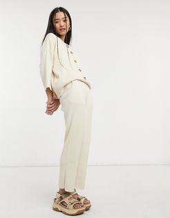 wide leg knitted pants - part of a set-Beige