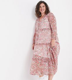 oversized maxi smock dress with tiered skirt in ditsy floral-White