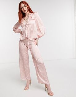 wide leg satin pants in tonal tile print - part of a set-Pink