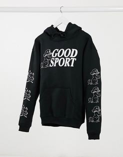 oversized hoodie with good sport dog print-Black