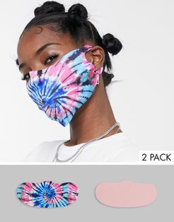 pack of 2 face coverings in tie dye print-Multi