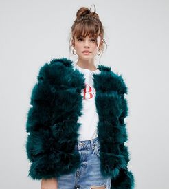 coat in fluffy faux fur-Green