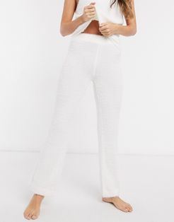 coordinating fluffy lounge pants in cream-White