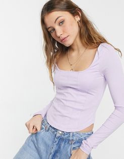 corset detail long sleeve top in lilac-Purple