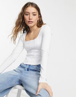 corset seam long sleeve top in white