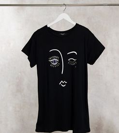 New Look Curve diamante eyelash T-shirt in black