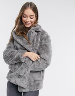 faux fur coat in gray