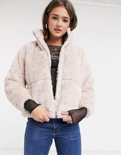 faux fur stand neck jacket in pale pink